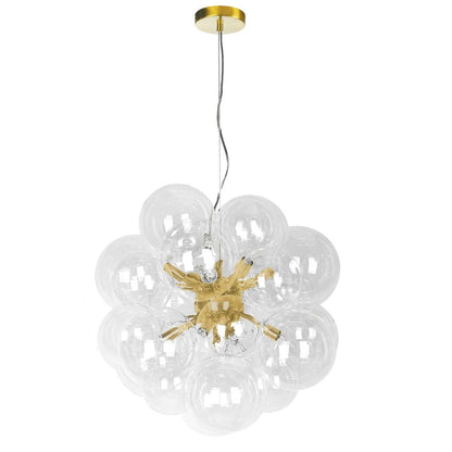 Dainolite Comet 6 Light Chandelier Aged Brass Clear Glass Lamp|Lustre Comet de Dainolite en verre transparent, avec fini laiton vieilli et 6 ampoules