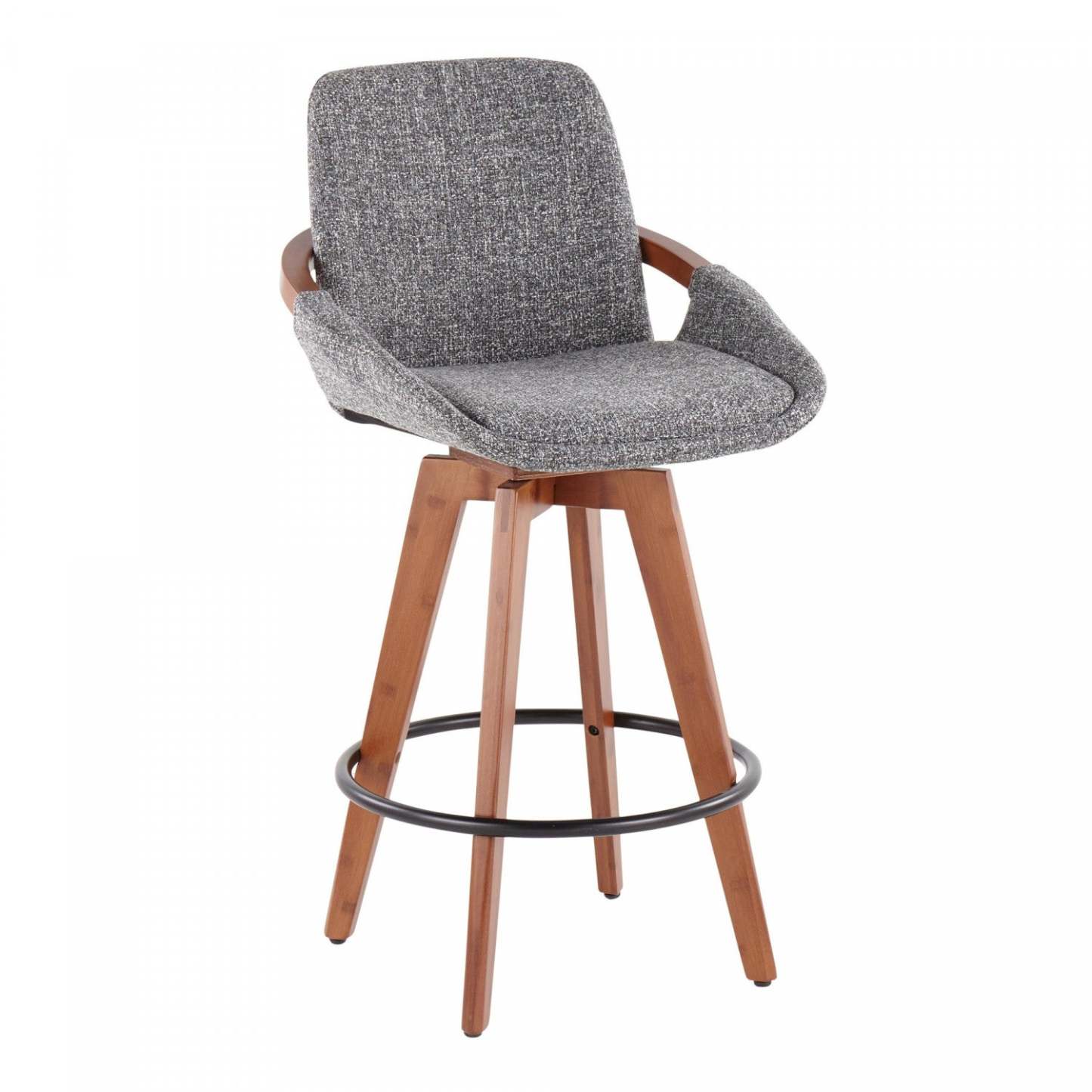 LumiSource Cosmo Fabric Mid-Century Counter-Height Stool - Walnut/Grey|Tabouret de style du milieu du 20e siècle Cosmo de hauteur comptoir en tissu - noyer et gris