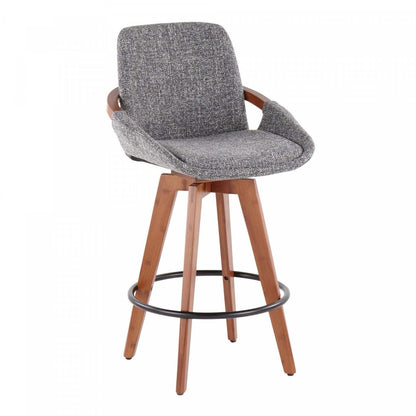LumiSource Cosmo Fabric Mid-Century Counter-Height Stool - Walnut/Grey|Tabouret de style du milieu du 20e siècle Cosmo de hauteur comptoir en tissu - noyer et gris