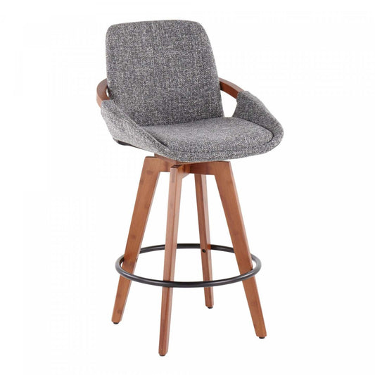 LumiSource Cosmo Fabric Mid-Century Counter-Height Stool - Walnut/Grey|Tabouret de style du milieu du 20e siècle Cosmo de hauteur comptoir en tissu - noyer et gris