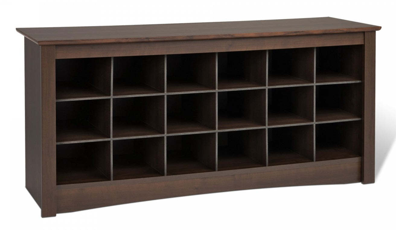 Eighteen Pair Shoe Storage Cubby Bench - Espresso|Banc à compartiments de rangement pour 18 paires de chaussures - espresso