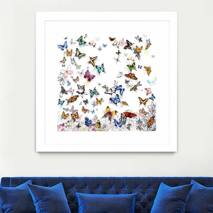 Papillon Matted and Framed White 36x36 Wall Art|Œuvre d'art murale encadrée blanche et mate « Papillon » 36 x 36