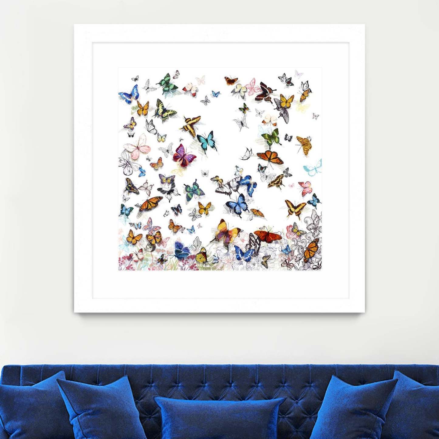 Papillon Matted and Framed White 30x30 Wall Art|Œuvre d'art murale encadrée blanche et mate « Papillon » 30 x 30