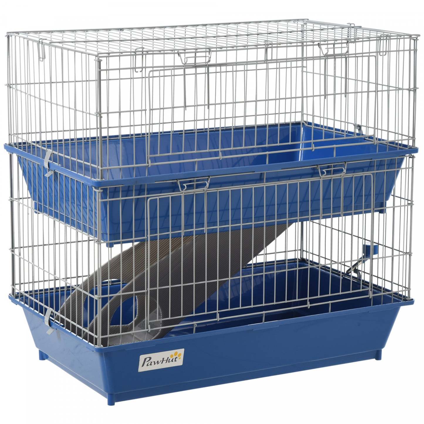 Pawhut Métal Petite Cage Pour Animaux, Cage À Cobaye À 2 Niveaux Avec 2 Portes, Plates-formes, Rampe Large, Plat Et | Pawhut Cage En Plastique À 2 Niveaux 27 Pour Petits Animaux En Acier Cochon D'inde Lapin Enclos De Huche