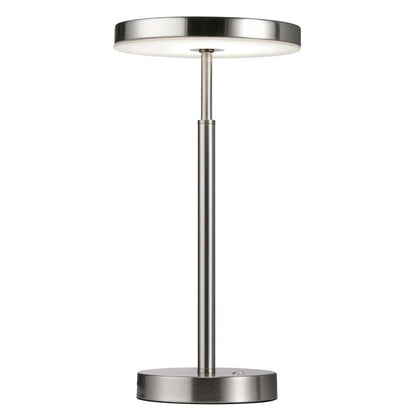 Dainolite Francine Table Lamp 10w Satin Nickel White Acrylic Diffuser|Lampe de table Francine de Dainolite en acrylique blanc qui diffuse la lumière, avec fini nickel satiné et ampoule de 10 W