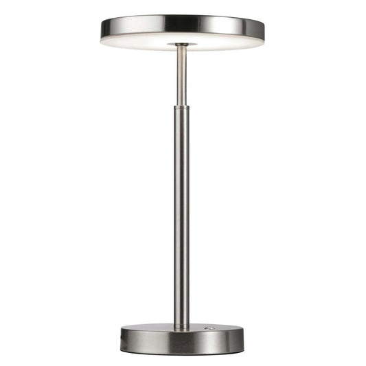 Dainolite Francine Table Lamp 10w Satin Nickel White Acrylic Diffuser|Lampe de table Francine de Dainolite en acrylique blanc qui diffuse la lumière, avec fini nickel satiné et ampoule de 10 W