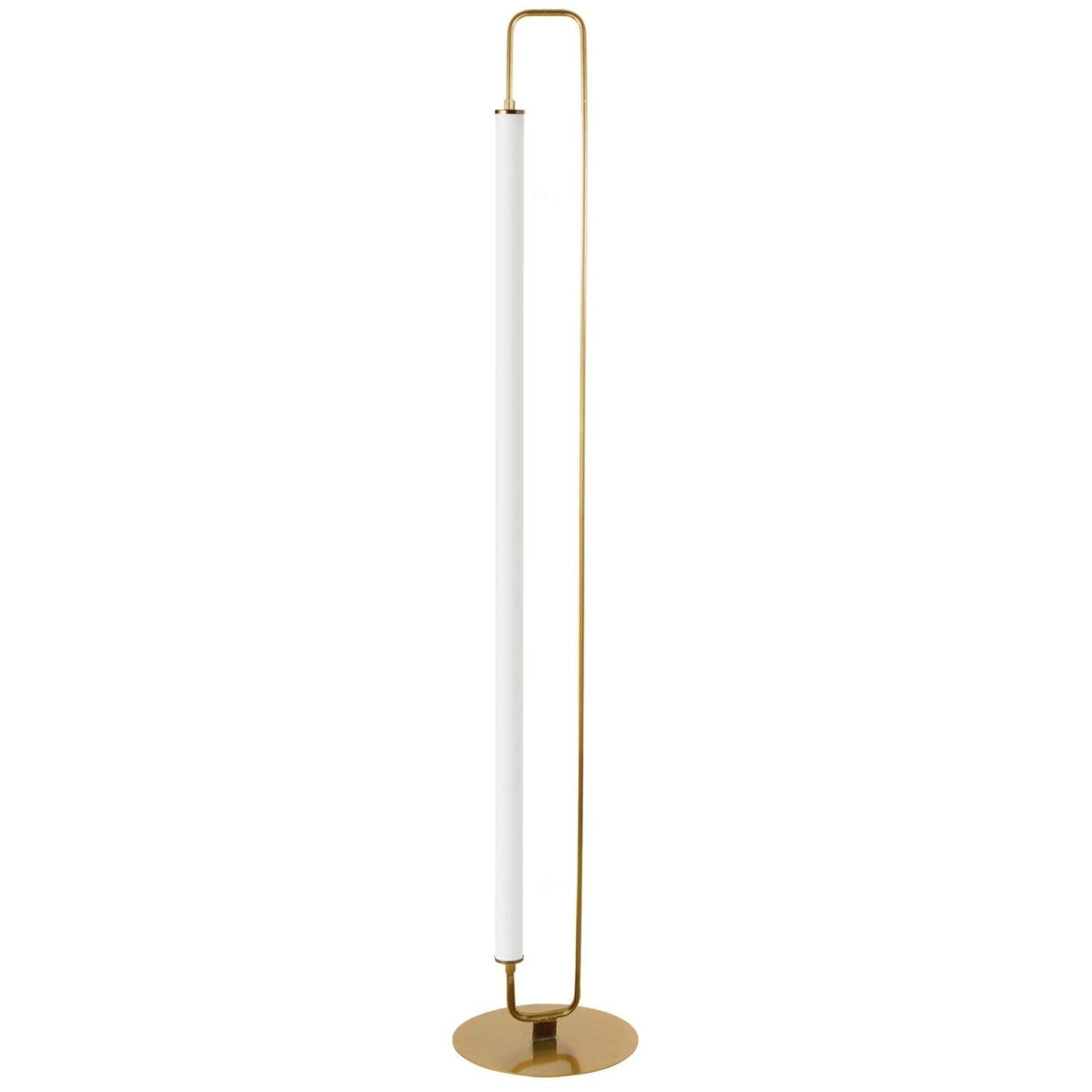 Dainolite Freya 1 Light LED Floor Lamp Aged Brass White Acrylic|Lampe à pied Freya de Dainolite en acrylique blanc, avec fini laiton vieilli et 1 ampoule à DEL