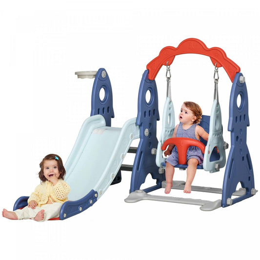 Qaba Ensemble Toboggan Et Balancoire Pour Enfants 3 En 1, Aire De Jeux Interieure Avec Panier De Bas
