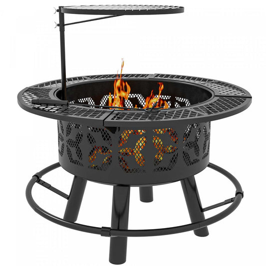 Outsunny Foyer Bbq Grill Avec Grille Et Poêle, Foyer À Bois, Noir|Outsunny Fire Pit Bbq Grill With Grate And Pan, Wood Burning Firepit, Black