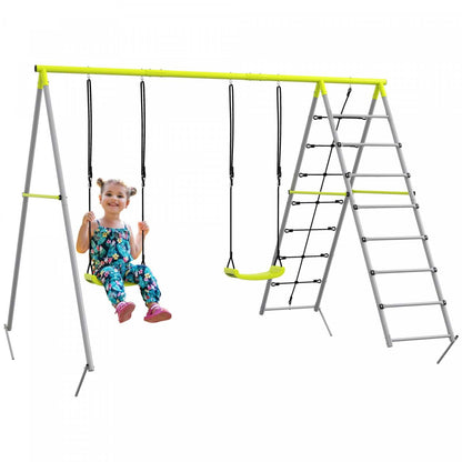 Outsunny 4 En 1 Swing En Metal Avec Double Balances, Grimpeur, Filet D'escalade, Heavy Duty Swing