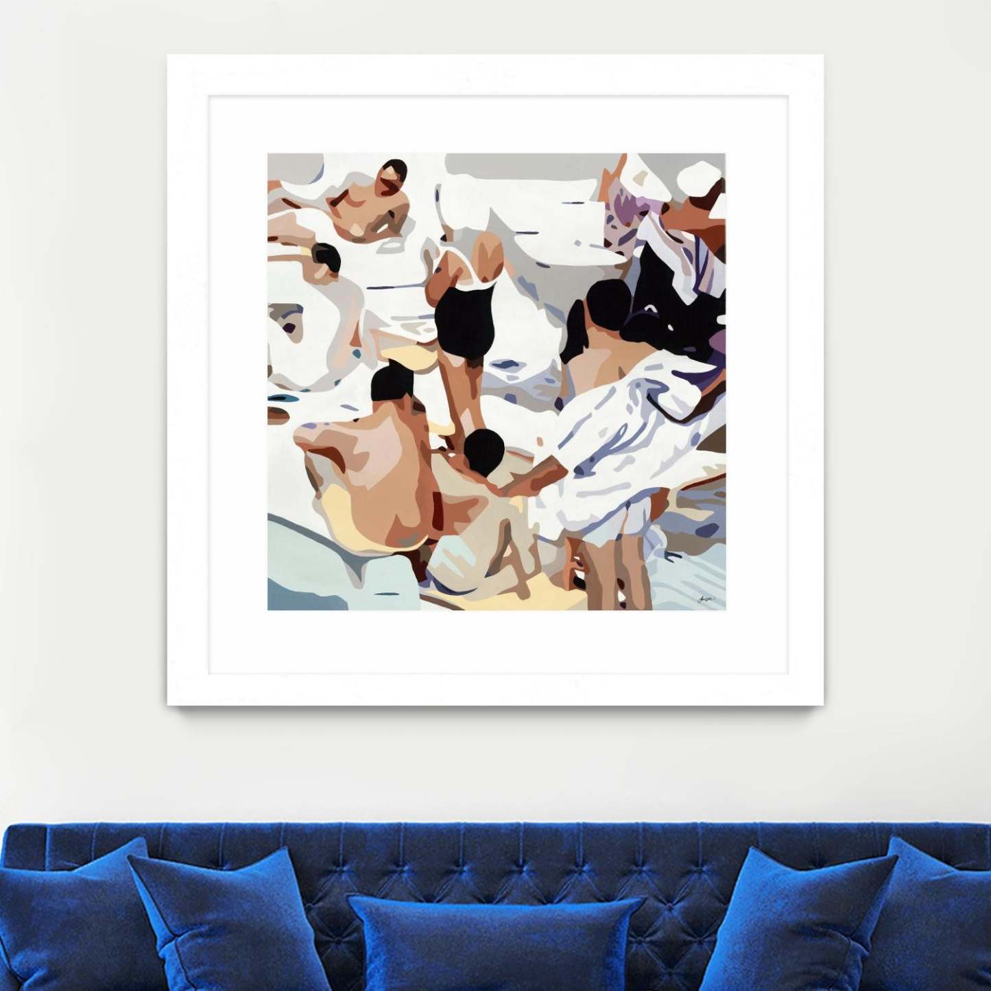 Œuvre murale encadrée blanche et mate « Tammy &amp; Greg's Pool Party » 36 x 36