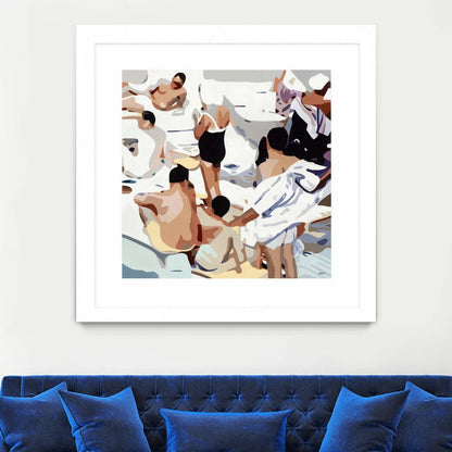 Œuvre murale encadrée blanche et mate « Tammy &amp; Greg's Pool Party » 36 x 36