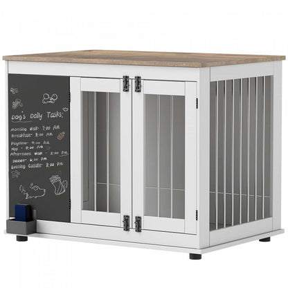 Pawhut 39in Dog Crate Furniture, Dog Cage End Table With Three Doors, Blackboard, Anti-slip Foot Pads|Pawhut Meuble De Cage Pour Chien De 39, Table D'appoint Pour Grands Chiens, Cage Pour Chien Avec Tr