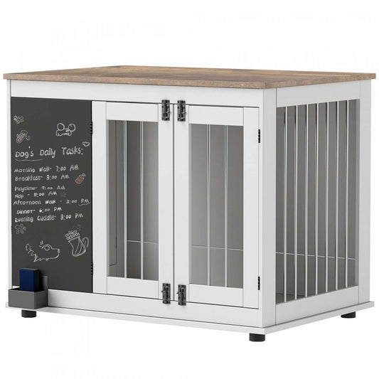 Pawhut 39in Dog Crate Furniture, Dog Cage End Table With Three Doors, Blackboard, Anti-slip Foot Pads|Pawhut Meuble De Cage Pour Chien De 39, Table D'appoint Pour Grands Chiens, Cage Pour Chien Avec Tr