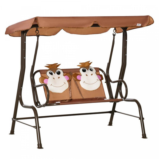 Outsunny Balancoire 2 Places Pour Enfants, Chaise Longue De Terrasse Pour Enfants, Pour Porche De Jardin