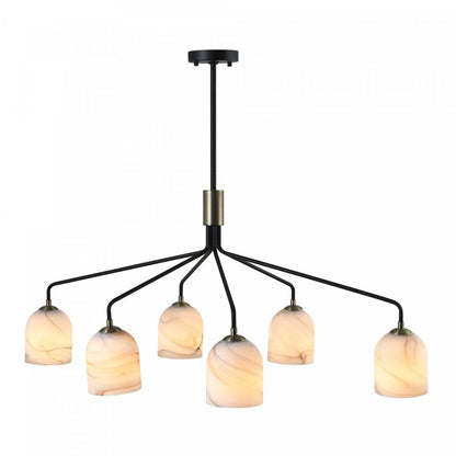 Lustre Crema à 6 lumières, noir, laiton brossé avec lampe en verre de style albâtre | Lustre A 6 lampes Crema, Noir, Laiton Brosse Avec Verre Genre Albatre