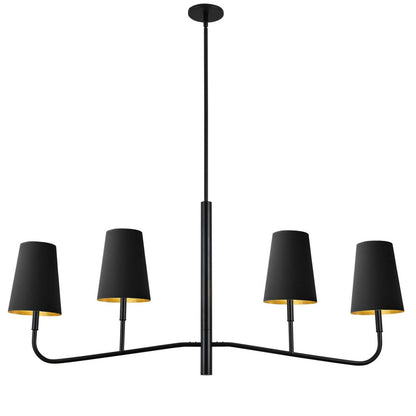 Dainolite Eleanor 4 Light Horizontal Chandelier Matte Black Black/Gold Shades Lamp|Lustre horizontal Eleanor de Dainolite avec abat-jour noir et doré, fini noir mat et 4 ampoules