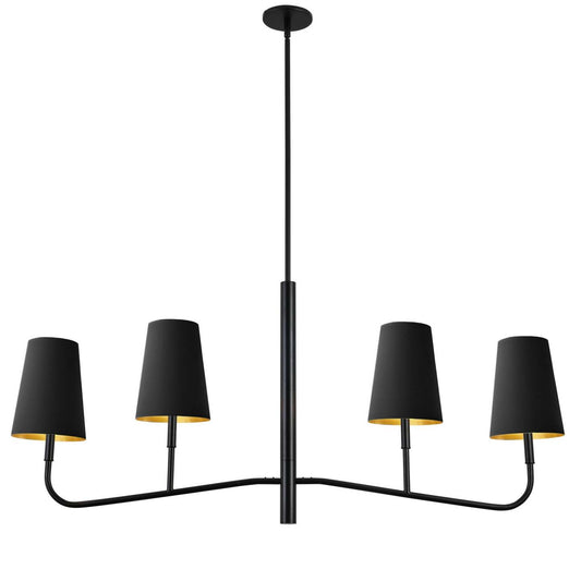 Dainolite Eleanor 4 Light Horizontal Chandelier Matte Black Black/Gold Shades Lamp|Lustre horizontal Eleanor de Dainolite avec abat-jour noir et doré, fini noir mat et 4 ampoules