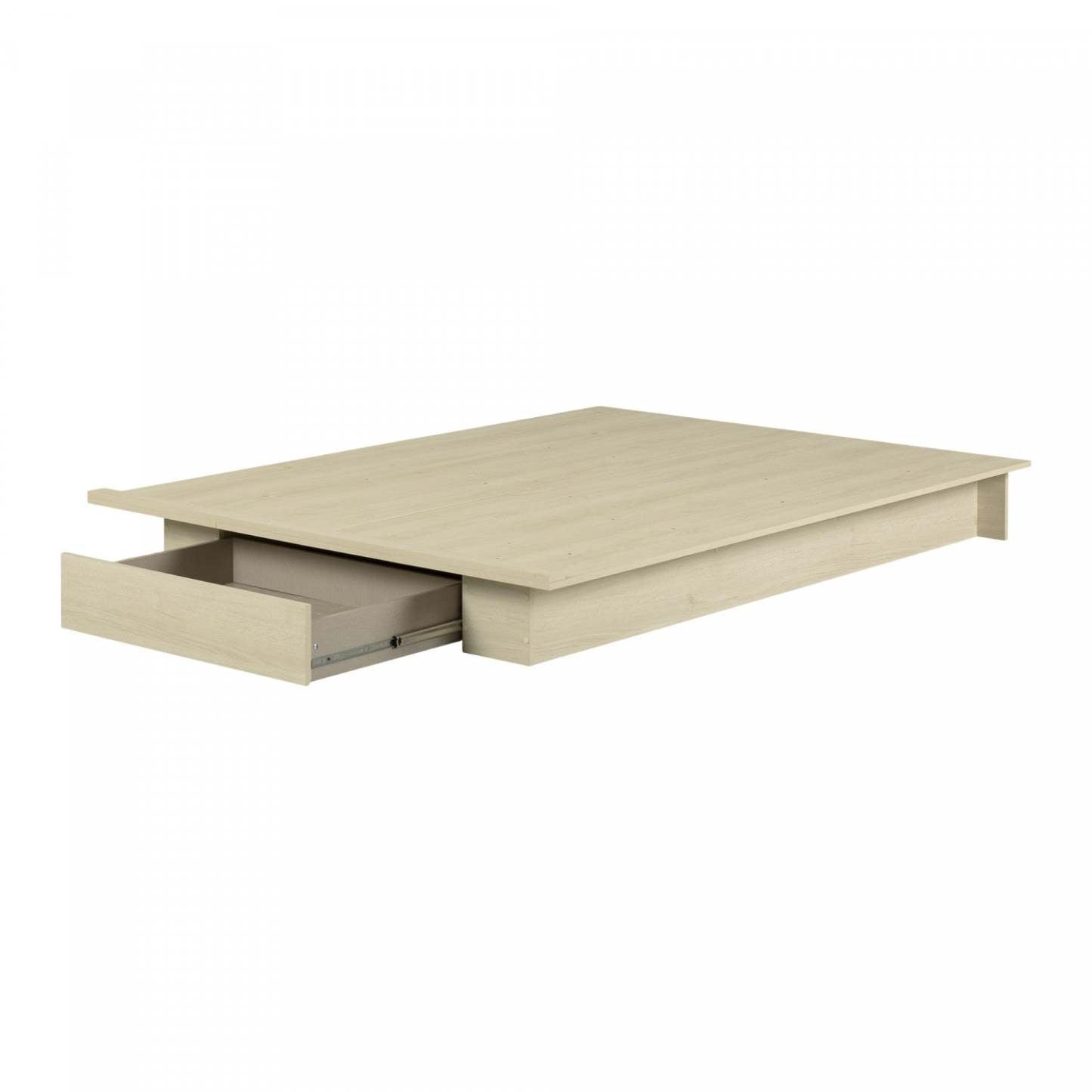 Lit plateforme double Fusion avec tiroir - Chêne blanchi | Lit plateforme double Fusion avec tiroir - chêne blanc