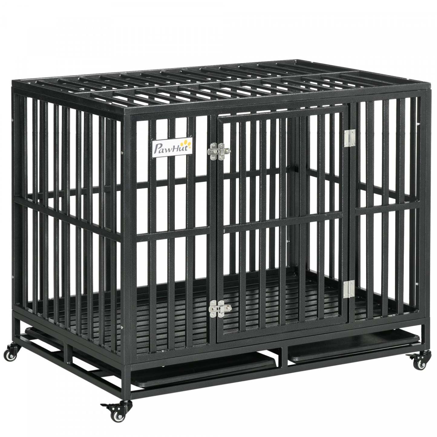 Pawhut Heavy Duty Steel Dog Crate Kennel Pet Cage With Wheels For Portability And A Door For Conveni|Pawhut – Cage En Métal Robuste Pour Chien, Chenil Et Cage, Parc Pour Chien Avec Roues Verrouillables