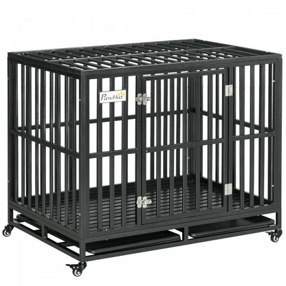 Pawhut Heavy Duty Steel Dog Crate Kennel Pet Cage With Wheels For Portability And A Door For Conveni|Pawhut – Cage En Métal Robuste Pour Chien, Chenil Et Cage, Parc Pour Chien Avec Roues Verrouillables