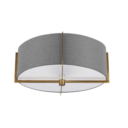 Dainolite Preston 3 Light Semi-flush Mount Aged Brass Grey Shade Lamp|Plafonnier semi-affleuré Preston de Dainolite avec abat-jour gris, finition laiton vieilli et 3 ampoules