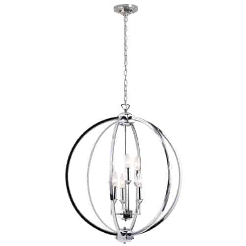 Dainolite Karland 6 Light Chandelier 24 Dia Crystal Studded Banding Polished Chrome Finish Lamp|Lustre Karland de Dainolite de 24 po de diamètre avec bande cloutée de cristaux, fini chromé poli et 6 ampoules