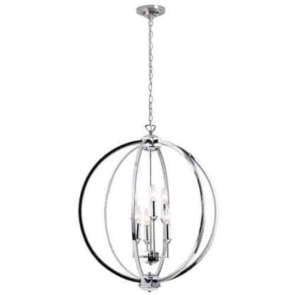 Dainolite Karland 6 Light Chandelier 24 Dia Crystal Studded Banding Polished Chrome Finish Lamp|Lustre Karland de Dainolite de 24 po de diamètre avec bande cloutée de cristaux, fini chromé poli et 6 ampoules