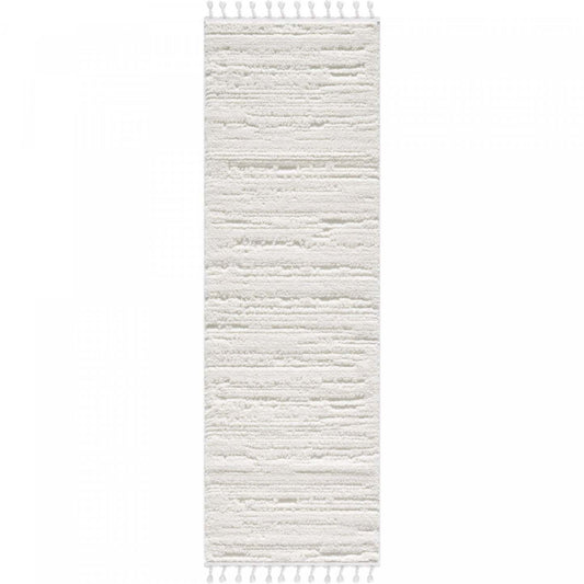 Carpette à poil long Quinto crème à motif de vagues - 2 pi 7 po x 8 pi