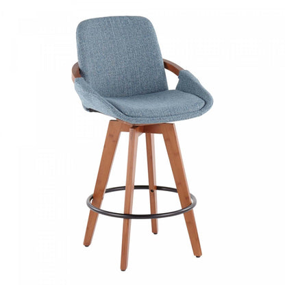 LumiSource Cosmo Fabric Mid-Century Counter-Height Stool - Walnut/Blue|Tabouret de style du milieu du 20e siècle Cosmo de hauteur comptoir en tissu - noyer et bleu