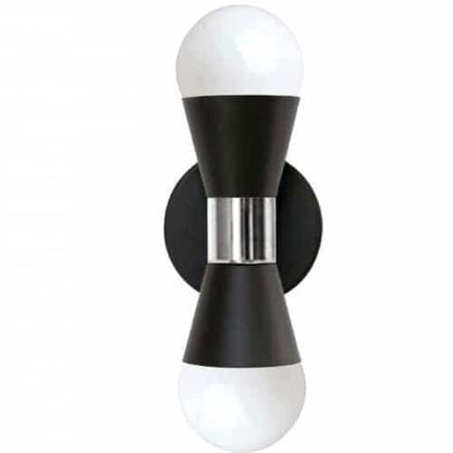 Dainolite Fortuna 2 Light Wall Sconce Matte Black & Polished Chrome Lamp|Applique murale Fortuna de Dainolite avec fini noir mat et chromé poli, et 2 ampoules