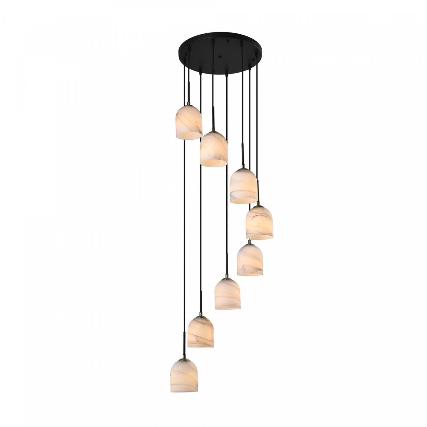 Lustre Crema à 8 lumières 18,5, noir, laiton brossé avec lampe en verre de style albâtre | Lustre A 8 lampes Crema De 18,5 po, Noir, Laiton Brosse Avec Verre Genre Albatre