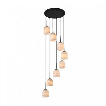 Lustre Crema à 8 lumières 18,5, noir, laiton brossé avec lampe en verre de style albâtre | Lustre A 8 lampes Crema De 18,5 po, Noir, Laiton Brosse Avec Verre Genre Albatre