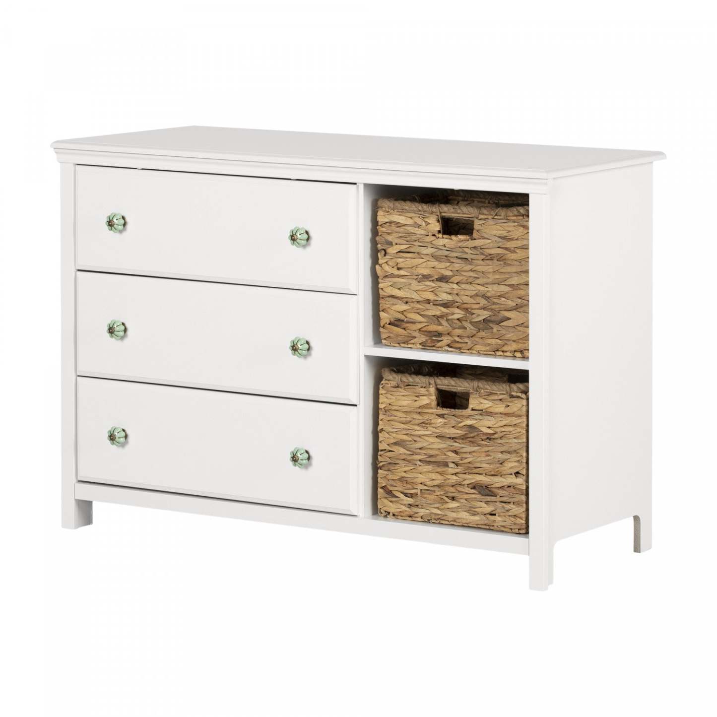 Commode à 3 tiroirs avec paniers Balka - Blanc pur | Balka Commode 3 Tiroirs Avec Paniers - Blanc Solide