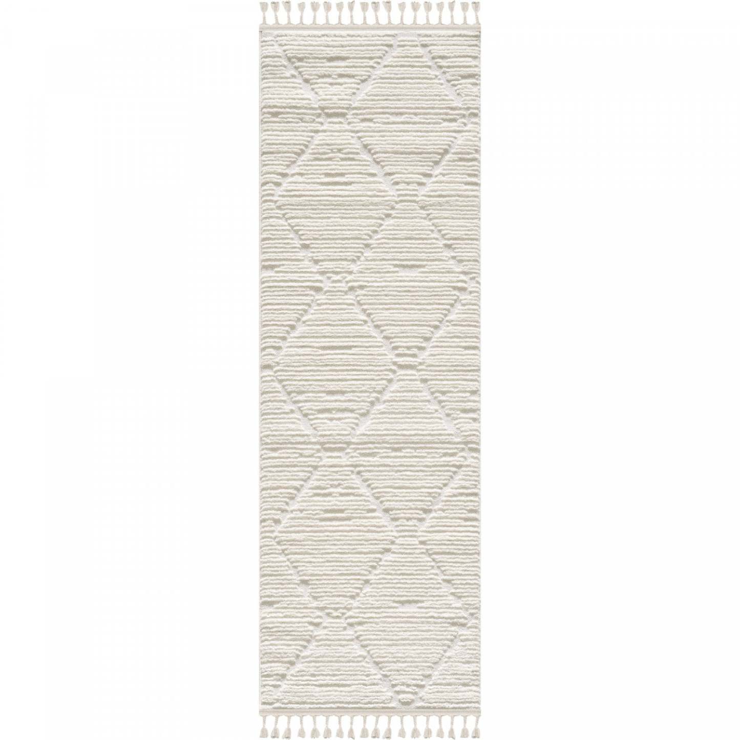 Carpette à poil long Quinto crème à motif de grands treillis - 2 pi 7 po x 8 pi