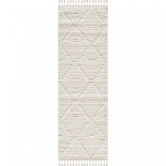 Carpette à poil long Quinto crème à motif de grands treillis - 2 pi 7 po x 8 pi