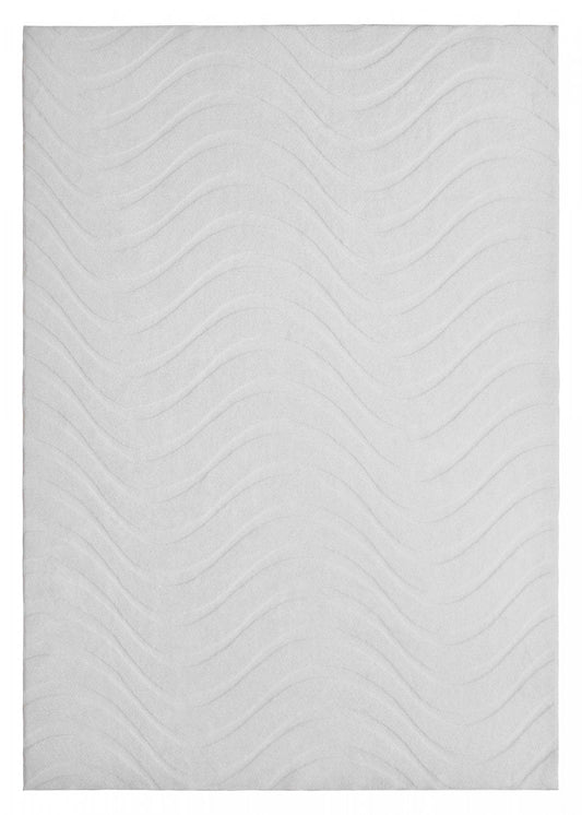 Tapis Lavable A Poils Longs Motif Vagues Blanc Perle 5'x7'