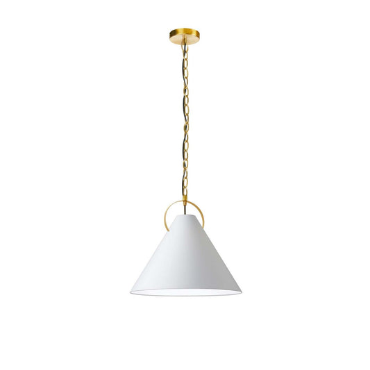 Dainolite Princeton 1 Light Pendant 16 Dia Aged Brass Finish White Shade Lamp|Luminaire suspendu Princeton de Dainolite de 16 po de diamètre avec abat-jour blanc, fini laiton vieilli et 1 ampoule