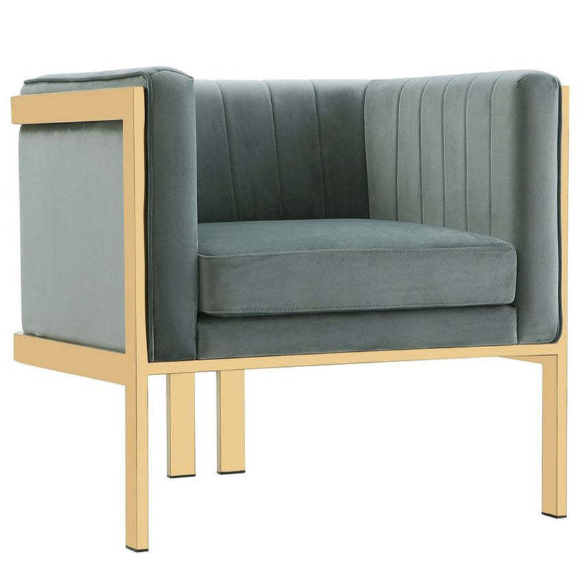 Fauteuil d'appoint Paramount de Manhattan Comfort en laiton poli et en velours - gris chaleureux