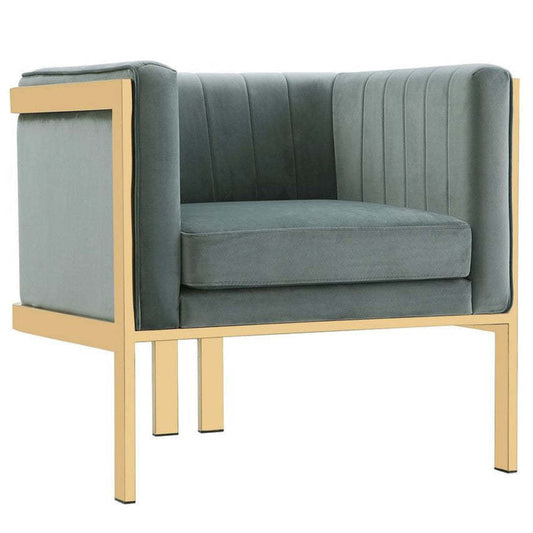 Fauteuil d'appoint Paramount de Manhattan Comfort en laiton poli et en velours - gris chaleureux