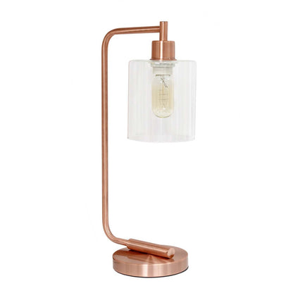 Simple Designs Bronson Antique Style Industrial Iron Lantern Desk/Task Lamp with Glass Shade, Rose Gold|Lampe de bureau/de travail Bronson de type lanterne Simple Designs industrielle en fer style antique, or rose|D218DAJT
