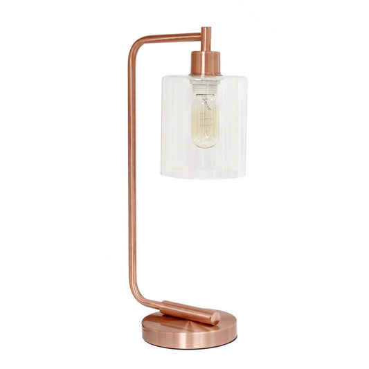 Simple Designs Bronson Antique Style Industrial Iron Lantern Desk/Task Lamp with Glass Shade, Rose Gold|Lampe de bureau/de travail Bronson de type lanterne Simple Designs industrielle en fer style antique, or rose|D218DAJT