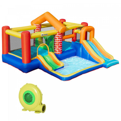 Outsunny 4 En 1 Château Gonflable Thématique Pour Enfants Avec Grandes Glissières Doubles &amp; Trampoline Piscine Gonflable Wit|Outsunny 4 En 1 Château Gonflable Extra Large Double Glissières Maison Piscine Mur D'escalade Avec Sac De