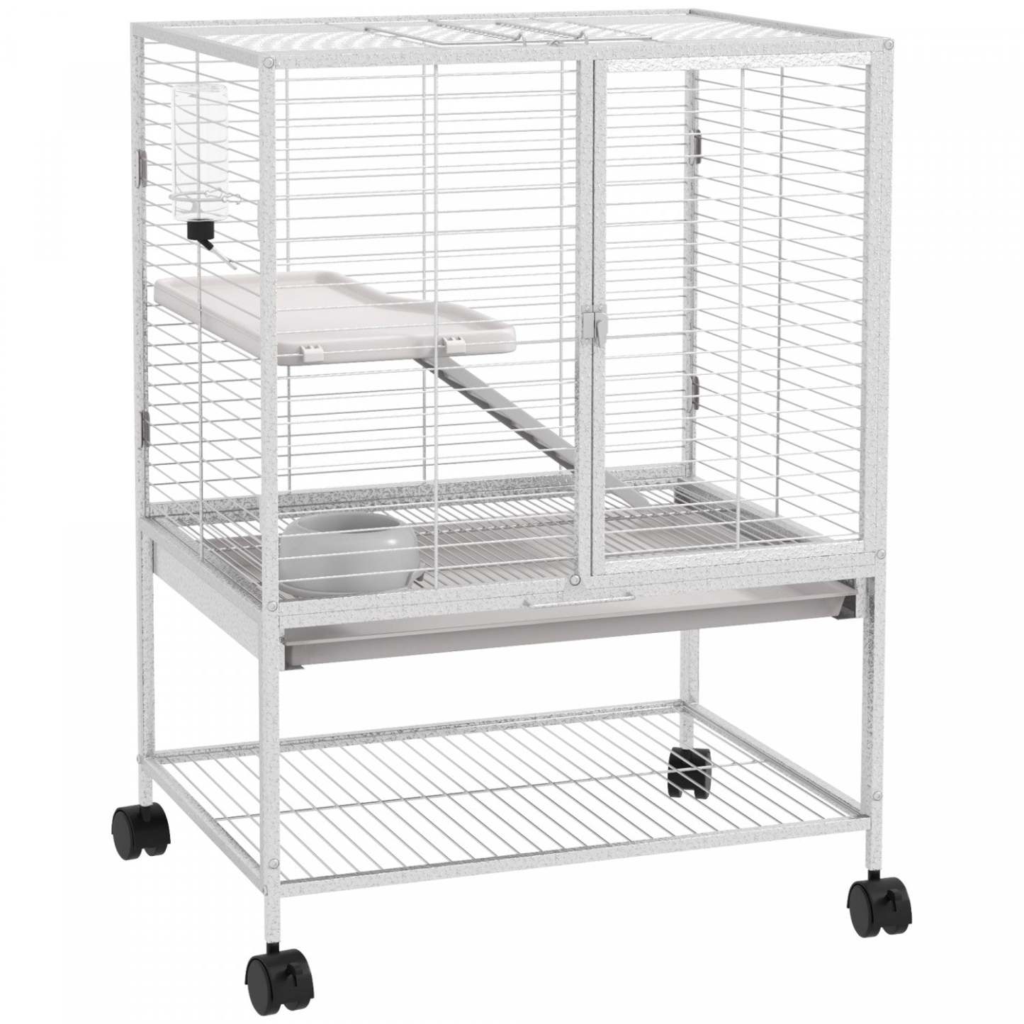 Pawhut Cage Pour Petits Animaux Avec Roulettes, Parc Pour Rats, Chatons, Furets, Chinchillas Avec Fond
