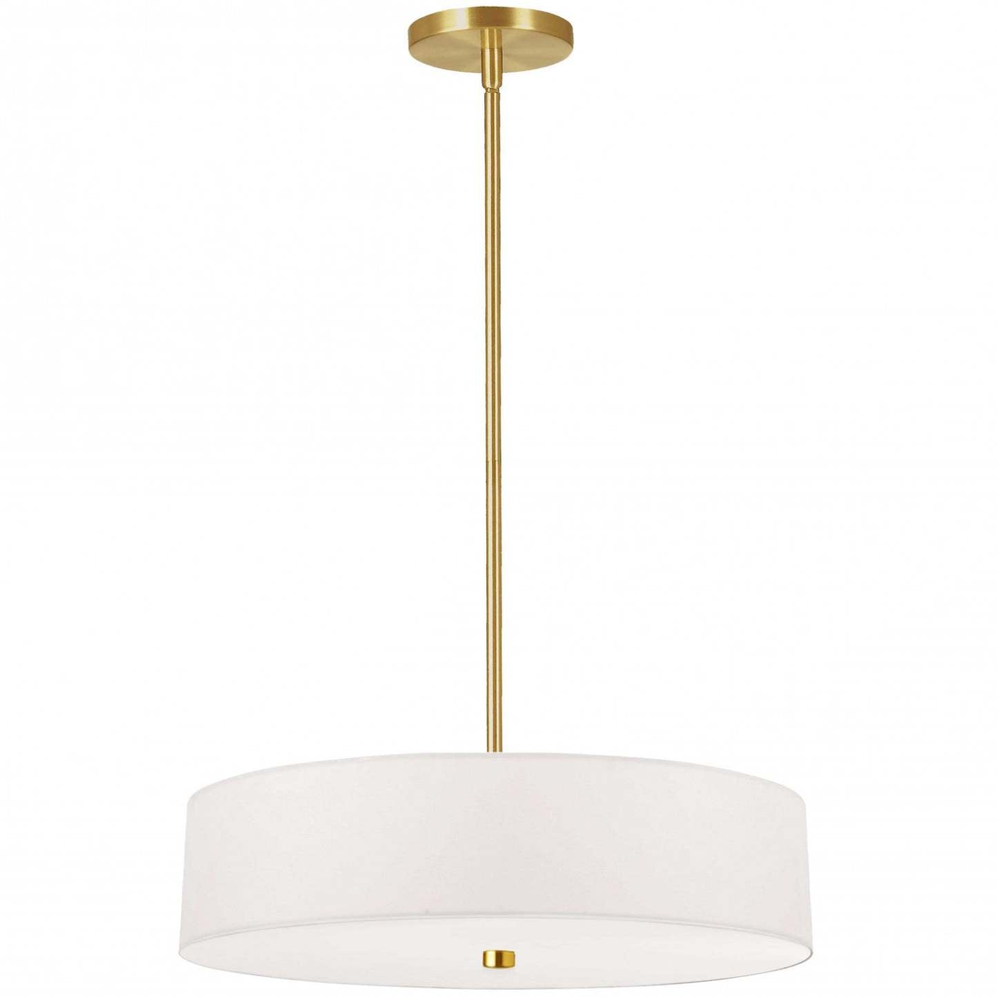 Dainolite Everly 4 Light Pendant Aged Brass Finish White Shade Lamp|Luminaire suspendu Everly de Dainolite avec abat-jour blanc, fini laiton vieilli et 4 ampoules