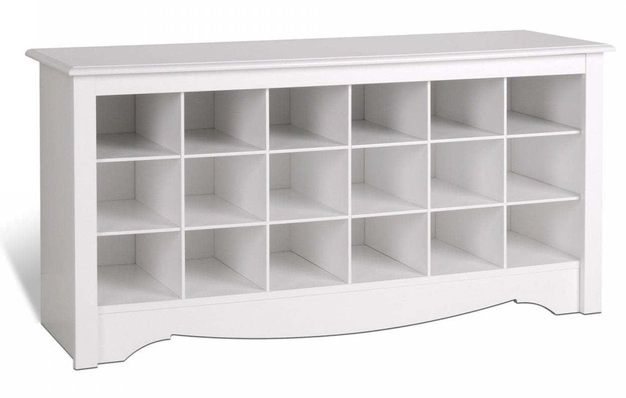 Eighteen Pair Shoe Storage Cubby Bench - White|Banc à compartiments de rangement pour 18 paires de chaussures - blanc