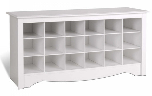 Eighteen Pair Shoe Storage Cubby Bench - White|Banc à compartiments de rangement pour 18 paires de chaussures - blanc