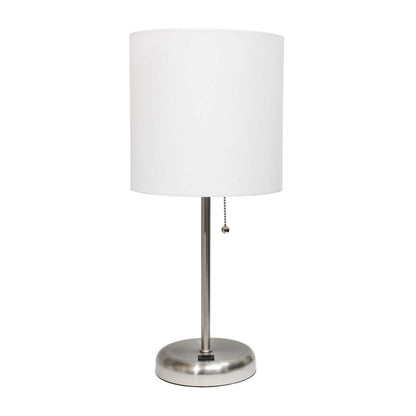 Limelights Stick Lamp with Usb Charging Port And Fabric Shade, White Table Lamp|Lampe de table Limelights blanche avec pied mince et port de recharge USB|D21Y6R3Q