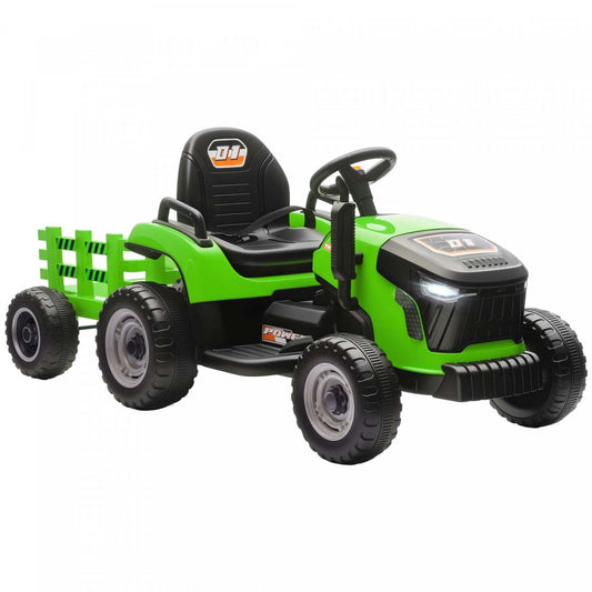 Tracteur à pédales Qaba Kids avec remorque, voiture électrique alimentée par batterie 12v avec télécommande, musique, lumières, levier de vitesses, véhicule électrique pour enfants de 3 à 8 ans, vert