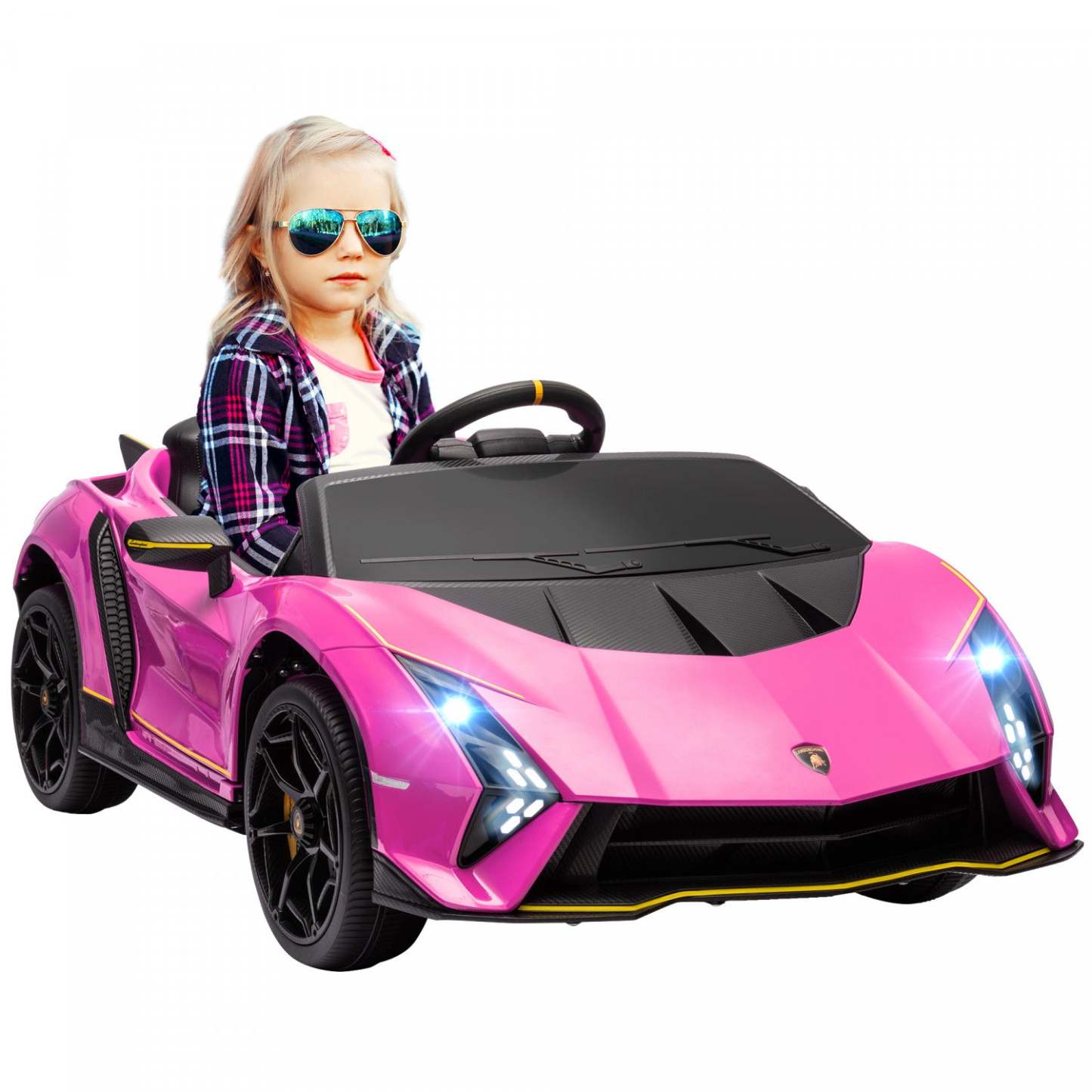 Qaba Voiture Electrique Pour Enfants 12 V, Alimentee Par Batterie, Lamborghini Autentica, Voiture Po